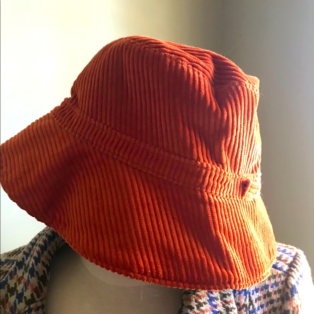 Burnt orange Corduroy bucket hat! Such a great accessory!